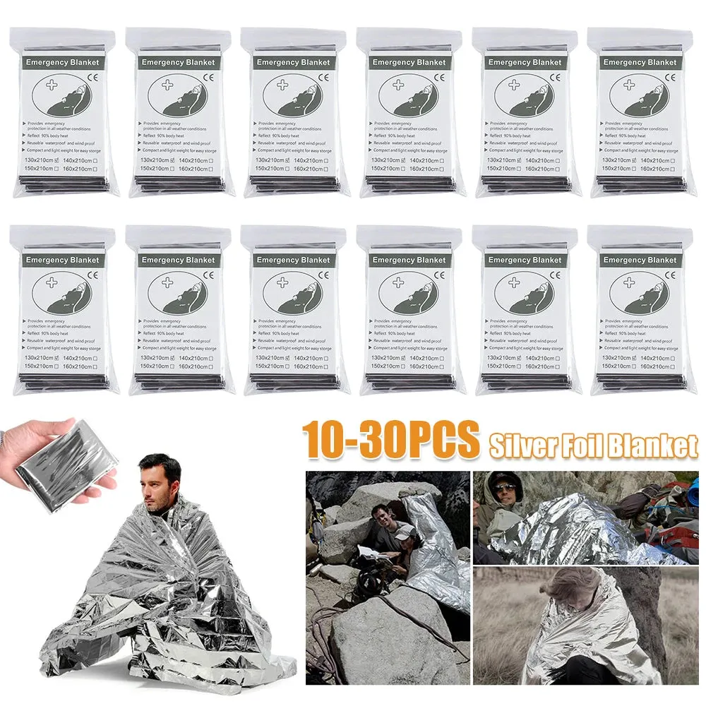 10 to 30 Pieces Emergency Foil Thermal Blanket Set