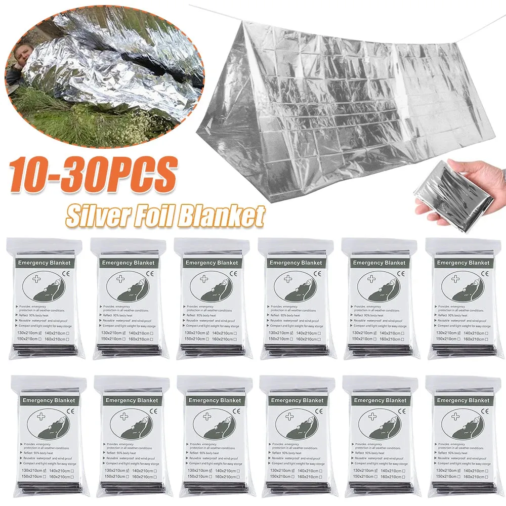10 to 30 Pieces Emergency Foil Thermal Blanket Set