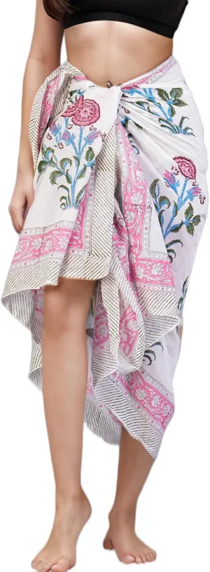 100% Cotton Bikini Sarong Wraps for Women, Indian Hand Block Swimsuit Cover Up Pareo for Beach/Pool/Resort 73x45