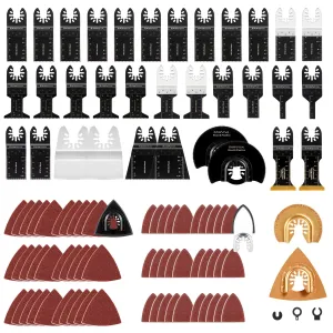 100 Pack Oscillating Saw Blades, Oscillating Tool Blades with Sandpaper, Durable Multitool Blades Kits for Cutting Wood, Metal, and Plastic with Quick Release