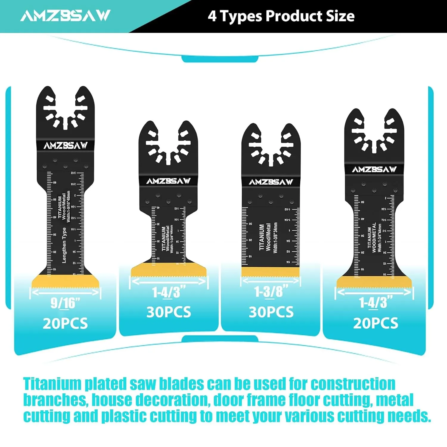 100PCS Titanium Oscillating Multitool Blades Metal Cutting, Multi Tool Blades Kits for Metal Nails Wood Plastic and Hard Material, Saw Blades Fit Milwaukee Ryobi Dewalt Bosch, 4 Types
