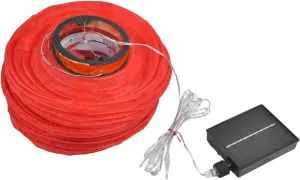 10in 5 String LED Solar Cloth Lantern, Outdoor Chinese Decorative Lamp, Red Cloth Material with Built in 2400MAH Battery, Long Lasting Warm LED Light for Villas, Gard