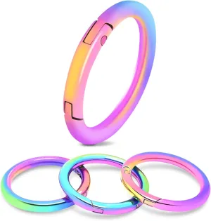 10Pack 1-1/4 Inch Large Round Carabiner Clip, Metal Spring O Ring Clips, Keychain Rings for Purse Chain Ring Clip Dog Tags Clip Replacement Paracord Keychain Lanyard Leather DIY Crafts (Rainbow)