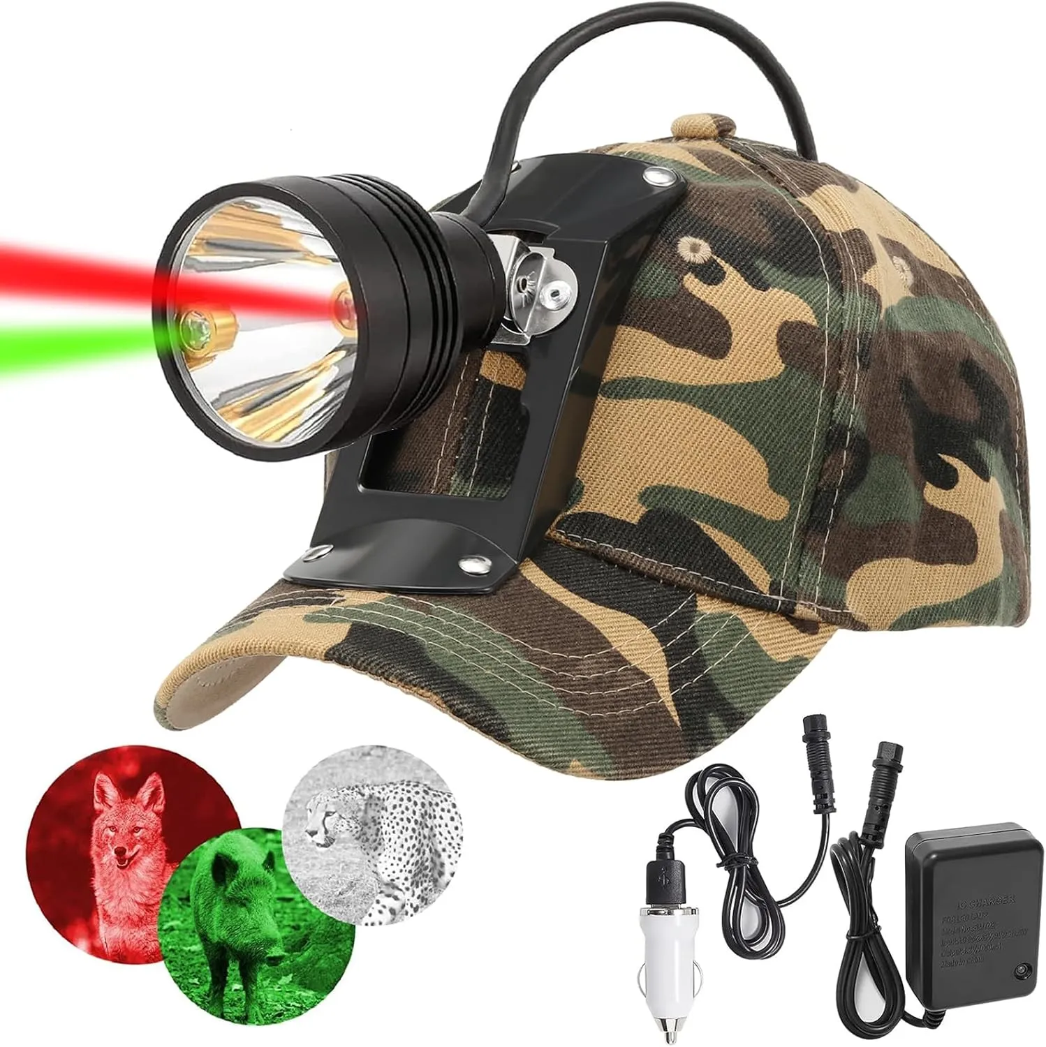 10W LED Coyote Hog Coon Hunting Lights, Rechargeable Hunter Headlamp, Waterproof 15000LUX Super Bright LED Predator Hunter Head Light & 3 Colors (White Red Green), 7 Position Switch