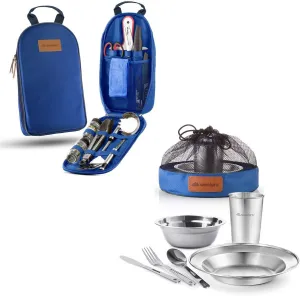 11 Piece Camp Kitchen Cooking Utensil Set Travel Organizer Grill Accessories Portable Compact Gear with Complete Messware Kit Polished Stainless Steel