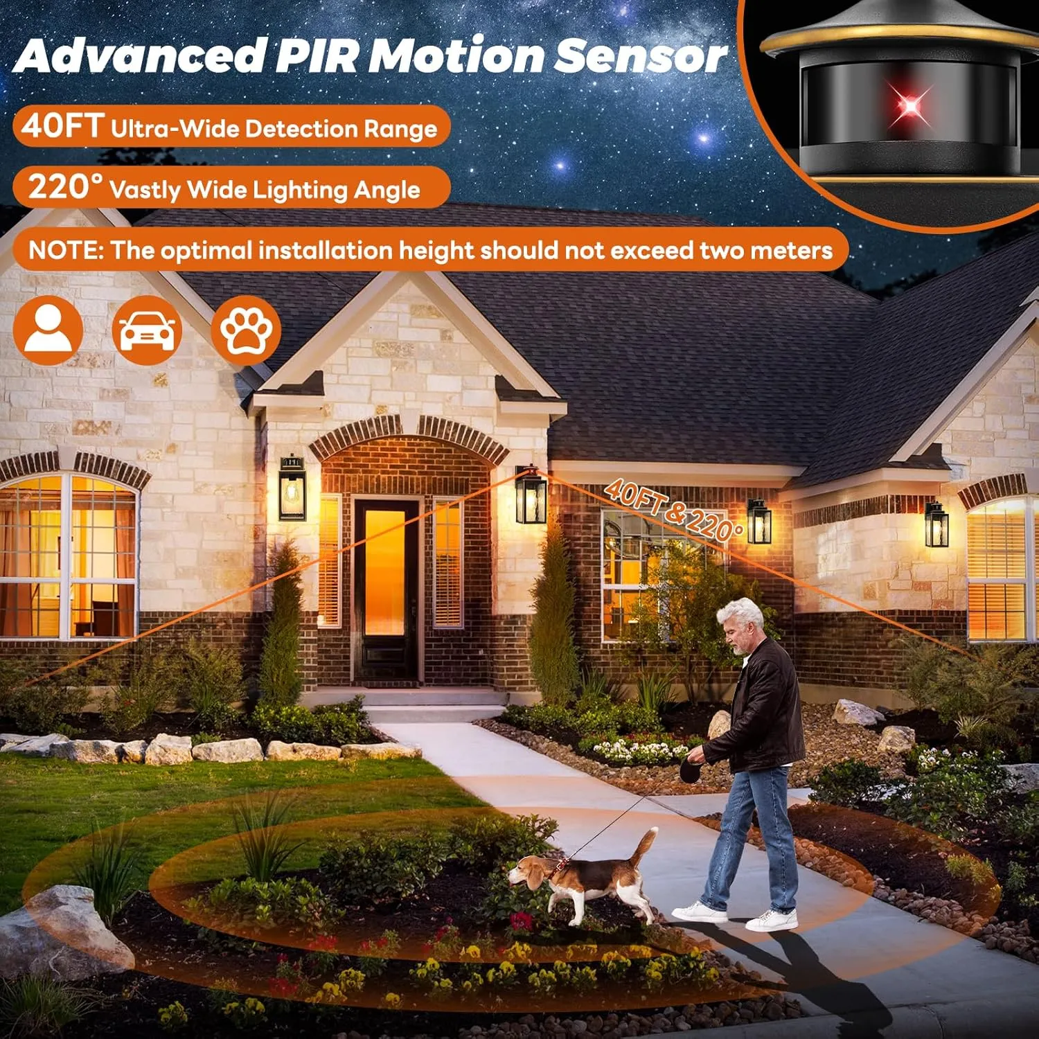 11.6" Motion Sensor Outdoor Wall Lights, Waterproof Exterior Lighting Fixtures with Water-Rippled Glass, Bronze Modern Outside Wall Sconce Lanterns for House, Porch, Garage, Patio, Bulbs Not Included
