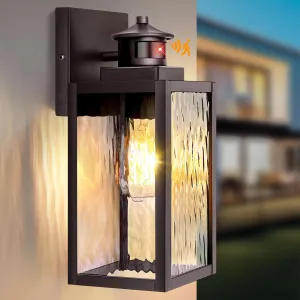 11.6" Motion Sensor Outdoor Wall Lights, Waterproof Exterior Lighting Fixtures with Water-Rippled Glass, Brown Modern Outside Wall Sconce Lanterns for House, Porch, Garage, Patio, Bulbs Not Included