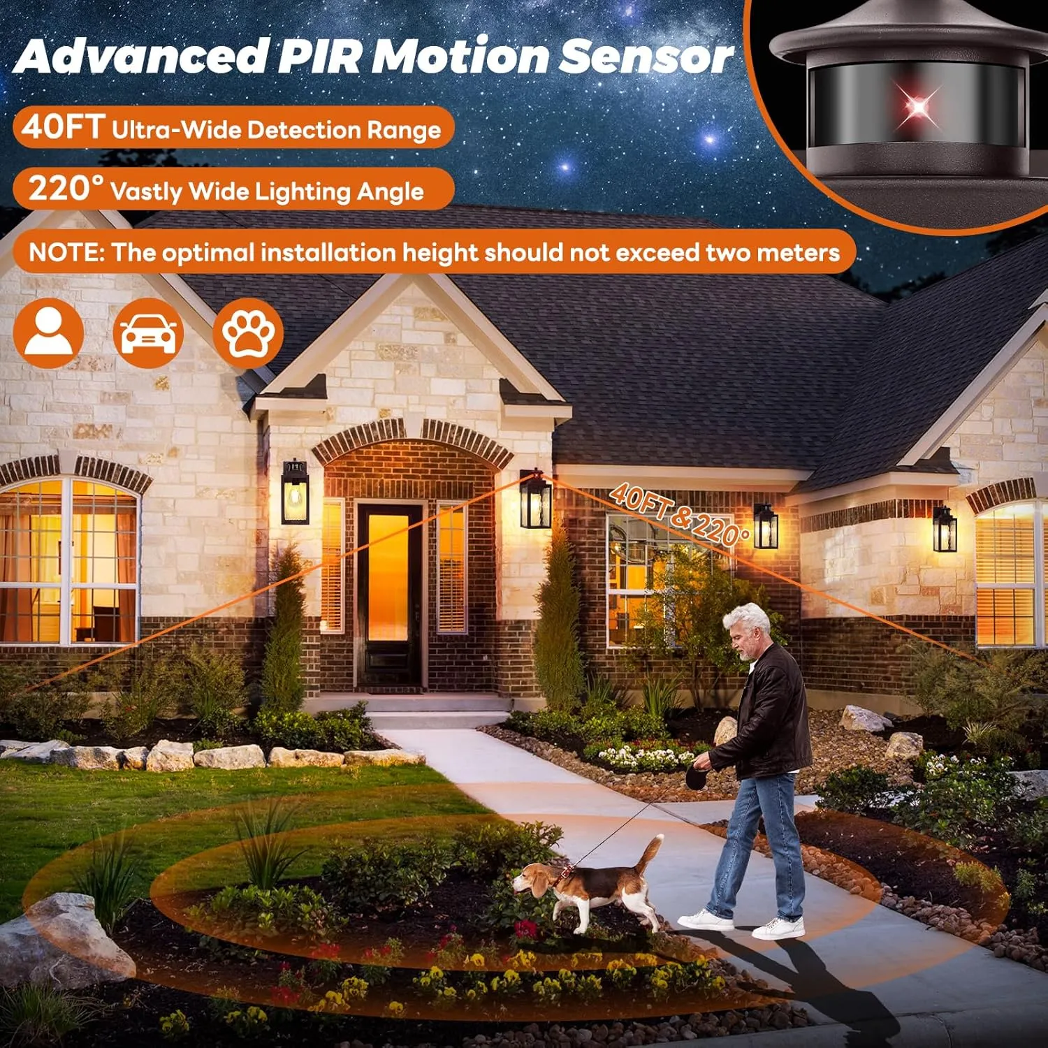 11.6" Motion Sensor Outdoor Wall Lights, Waterproof Exterior Lighting Fixtures with Water-Rippled Glass, Brown Modern Outside Wall Sconce Lanterns for House, Porch, Garage, Patio, Bulbs Not Included