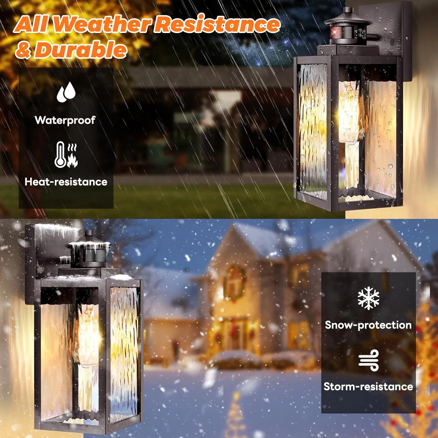 11.6" Motion Sensor Outdoor Wall Lights, Waterproof Exterior Lighting Fixtures with Water-Rippled Glass, Brown Modern Outside Wall Sconce Lanterns for House, Porch, Garage, Patio, Bulbs Not Included