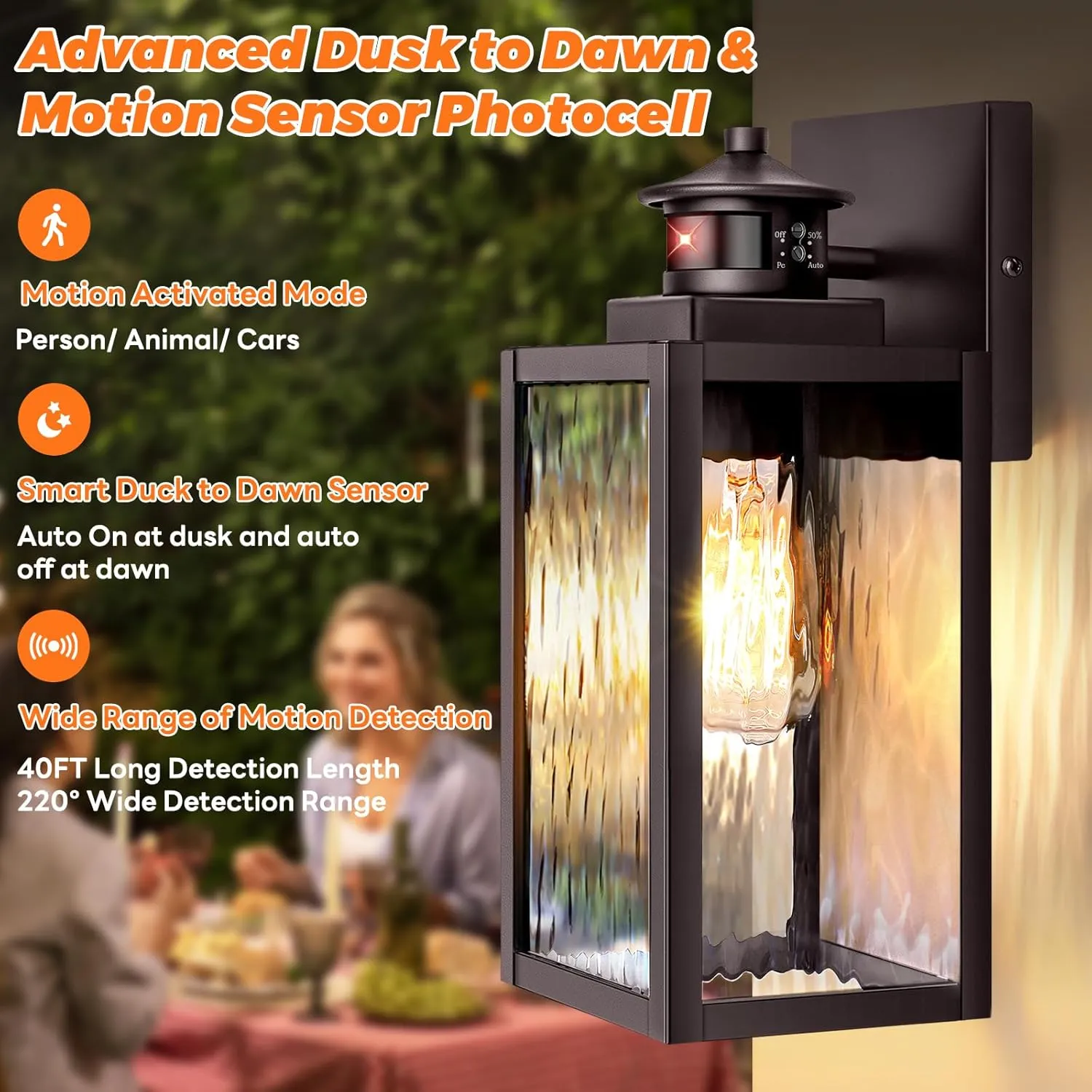 11.6" Motion Sensor Outdoor Wall Lights, Waterproof Exterior Lighting Fixtures with Water-Rippled Glass, Brown Modern Outside Wall Sconce Lanterns for House, Porch, Garage, Patio, Bulbs Not Included