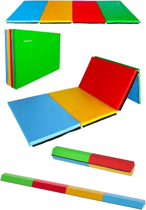 120 x 48 Inch All Purpose Exercise Mat Bundled with 8 Foot Balance Beam Foldable Gymnastic Activity Set, Multi