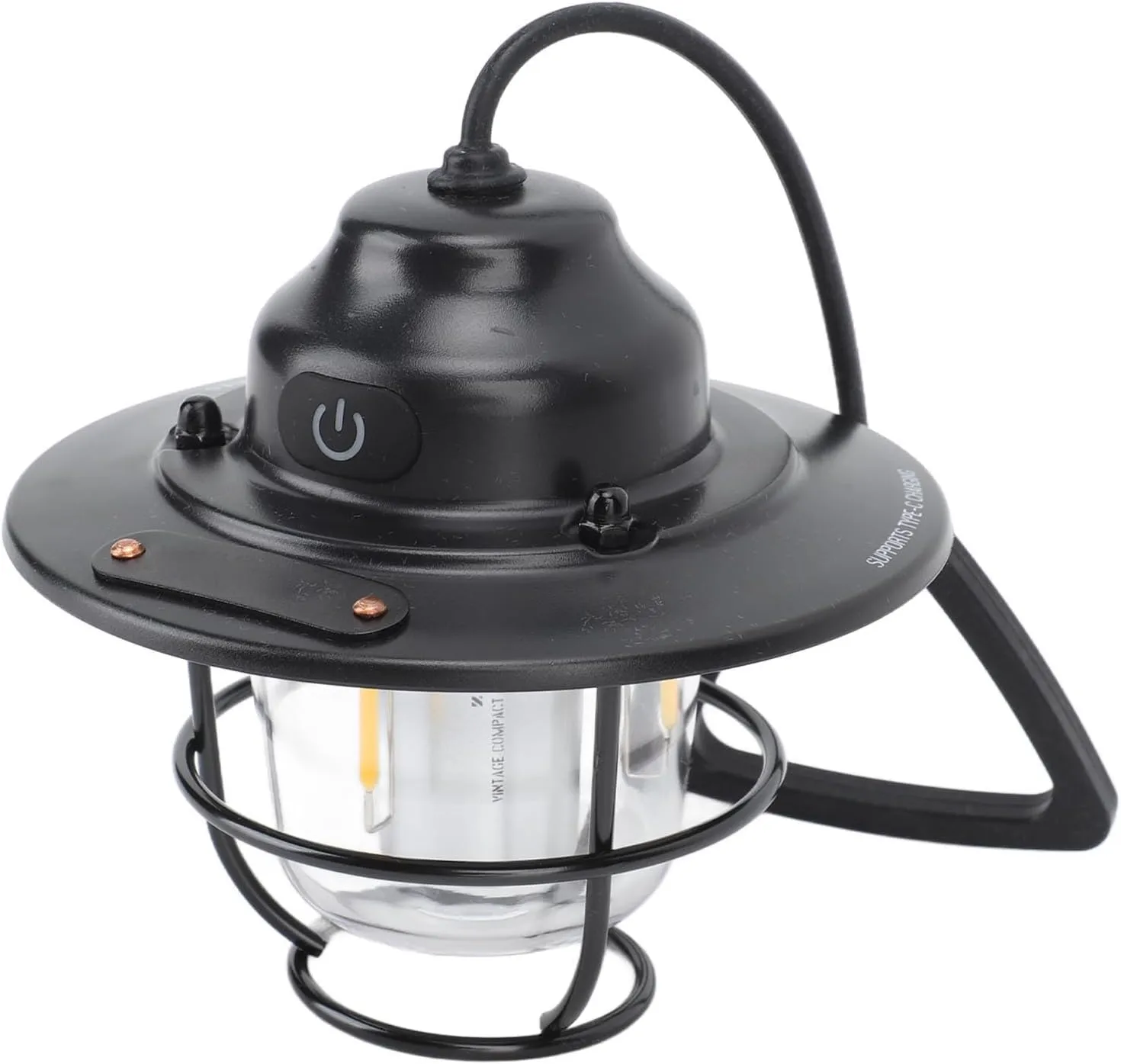 1200MAH 2.0W Stepless Dimming Vintage Camping Lantern with Soft Night Light, Rechargeable for Hiking Fishing, Portable (Black)