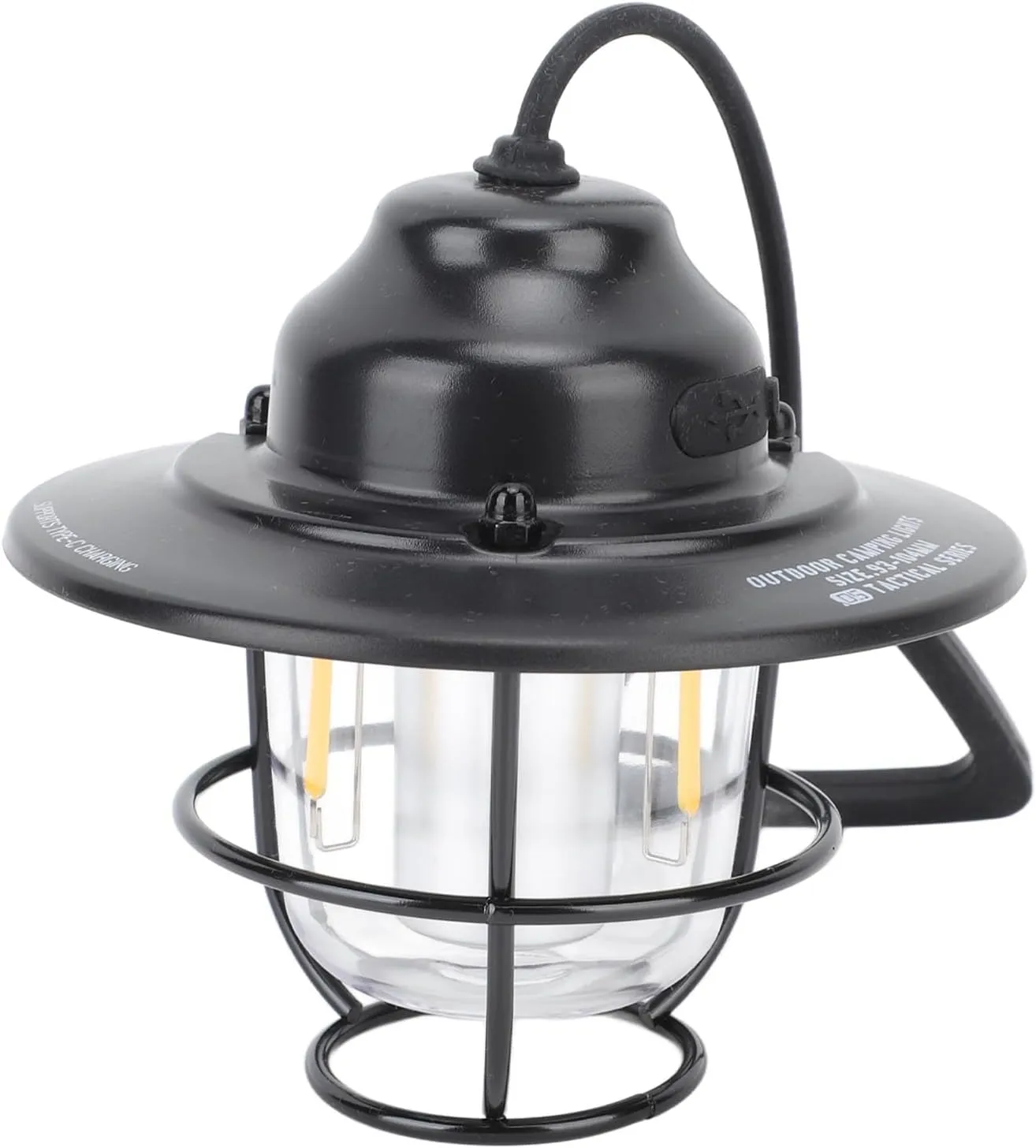 1200MAH 2.0W Stepless Dimming Vintage Camping Lantern with Soft Night Light, Rechargeable for Hiking Fishing, Portable (Black)
