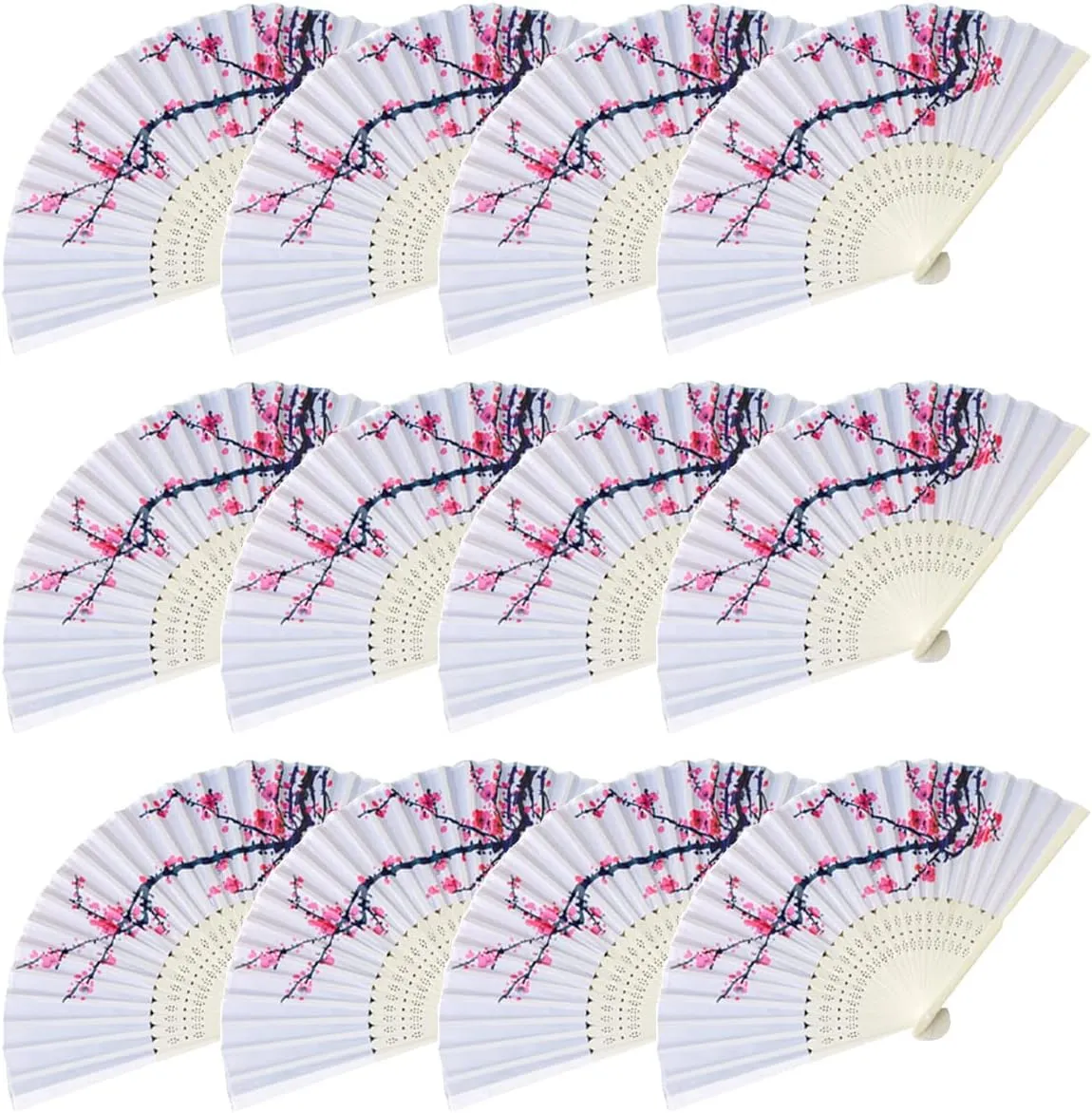 12Pcs Delicate Cherry Blossom Folding Hand Fan Japanese Chinese Decor Fan Paper Fans Party Performance Dancing Wedding Decorations Favors Gifts