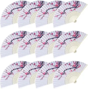 12Pcs Delicate Cherry Blossom Folding Hand Fan Japanese Chinese Decor Fan Paper Fans Party Performance Dancing Wedding Decorations Favors Gifts