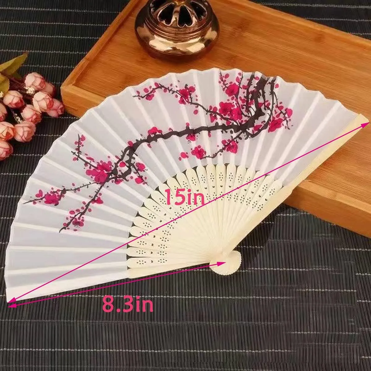 12Pcs Delicate Cherry Blossom Folding Hand Fan Japanese Chinese Decor Fan Paper Fans Party Performance Dancing Wedding Decorations Favors Gifts