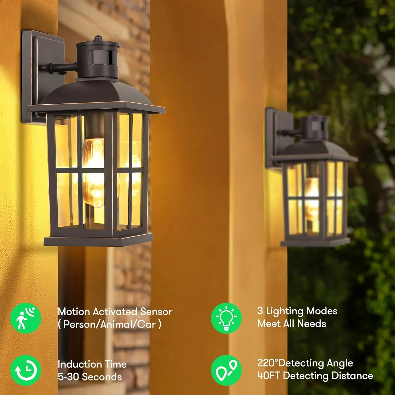 13in Motion Sensor Porch Light, Anti-Rust 100% Aluminum Dusk to Dawn Outdoor Light Fixtures, Exterior Wall Lantern Sconce Lighting Brown, Outside Lights for House Wall Mount for Entryway Garage