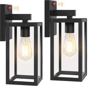13" Upgraded Motion Sensor Outdoor Wall Lights, 2-Pack Dusk to Dawn Porch Lights Outdoor Wall Sconce Lanterns, 3 Lighting Modes Exterior Lighting Fixtures, Black Outside Lights for House Patio Garage
