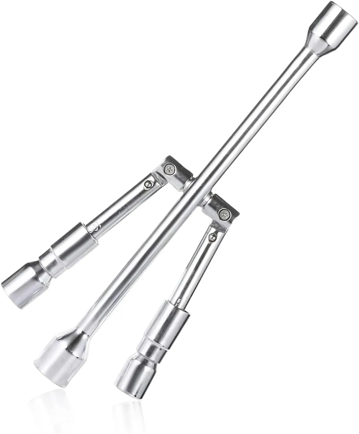14 Inch Universal Folding Lug Wrench, 4 Way Tire Iron Nut Wrench with 17mm 19mm 21mm 23mm Sockets, Heavy Duty Cross Wrench Wheel Lug Nut Removal Tool, Car Accessories