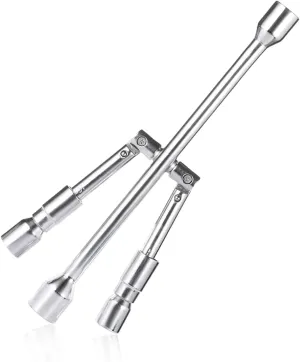 14 Inch Universal Folding Lug Wrench, 4 Way Tire Iron Nut Wrench with 17mm 19mm 21mm 23mm Sockets, Heavy Duty Cross Wrench Wheel Lug Nut Removal Tool, Car Accessories