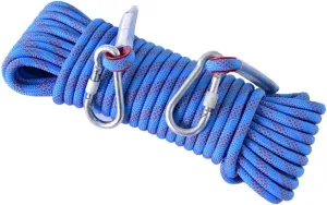 14mm Outdoor Climbing Rope 10M 32ft 15M 49ft 20M 65ft 30M 98ft Static Rock Climbing Rope for Escape Rope Ice Climbing Equipment Fire Safety Rescue Rope with Steel Hooks