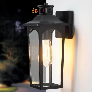 14" Motion Sensor Outdoor Wall Light,Sand Black Dusk to Dawn Exterior Wall Mount Outside Lighting,Industrial Anti-Rust Lantern Porch Light for Doorway,Garage,Yard,Patio,BD065-1-BK-GY