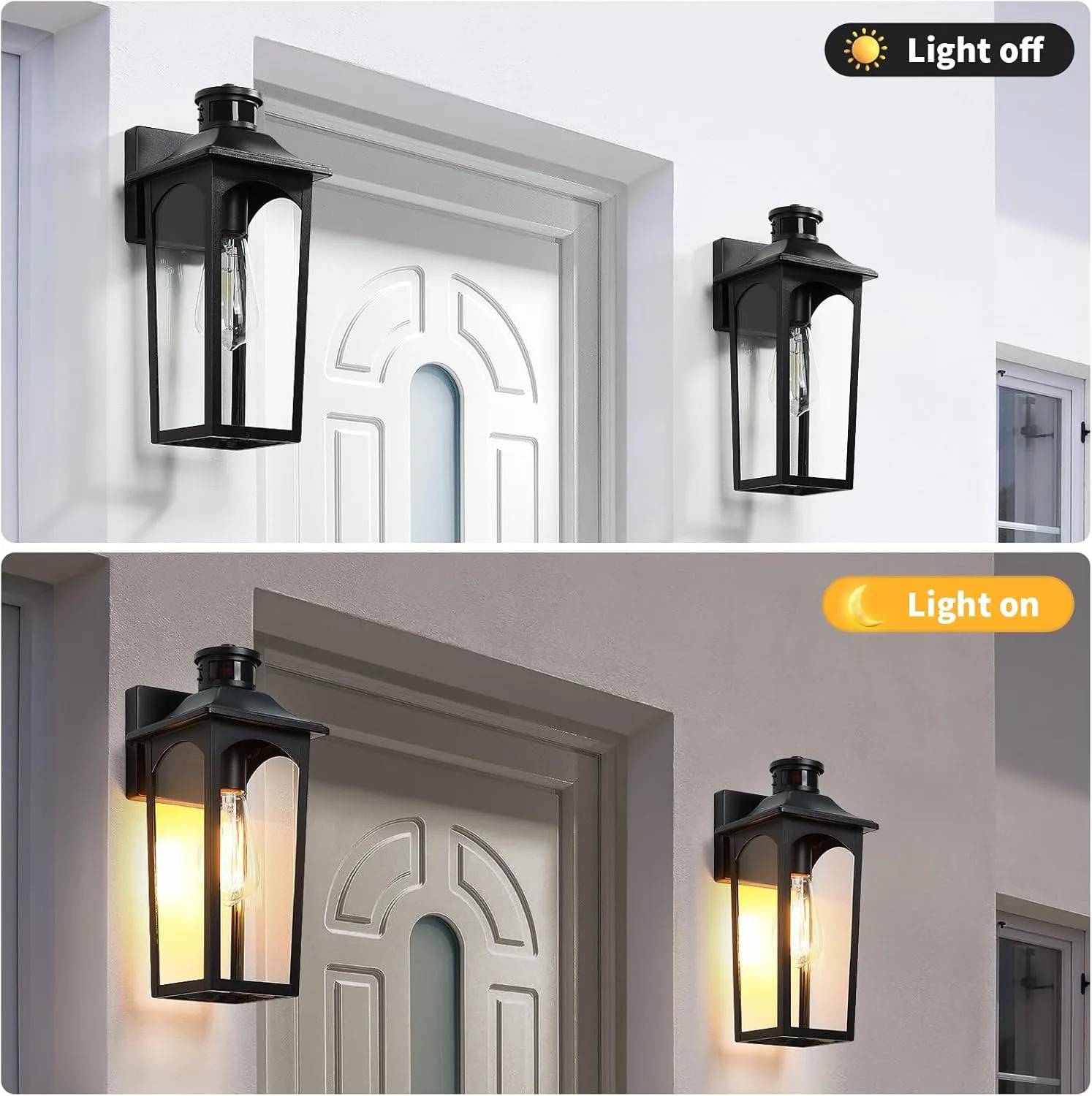 14" Motion Sensor Outdoor Wall Light,Sand Black Dusk to Dawn Exterior Wall Mount Outside Lighting,Industrial Anti-Rust Lantern Porch Light for Doorway,Garage,Yard,Patio,BD065-1-BK-GY