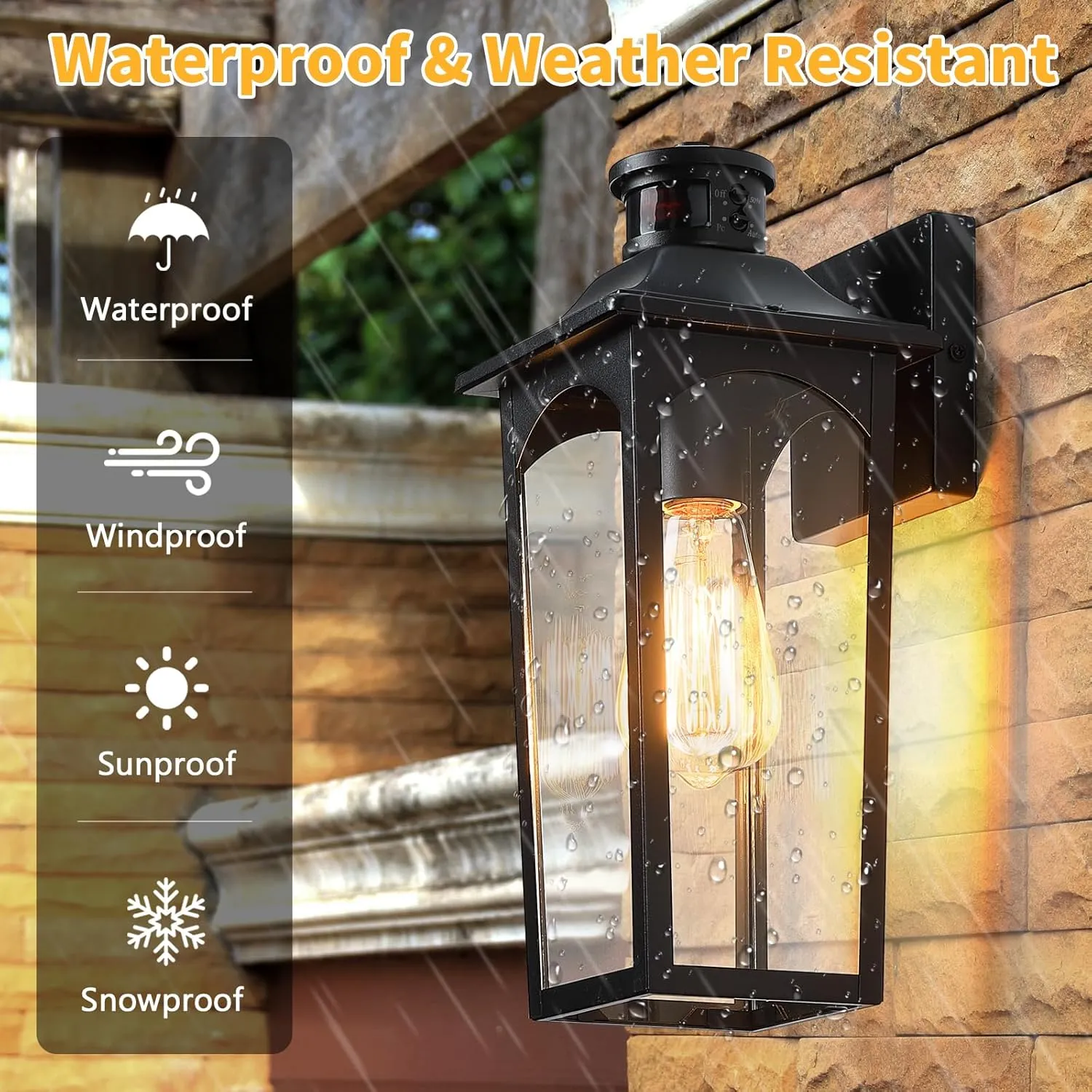 14" Motion Sensor Outdoor Wall Light,Sand Black Dusk to Dawn Exterior Wall Mount Outside Lighting,Industrial Anti-Rust Lantern Porch Light for Doorway,Garage,Yard,Patio,BD065-1-BK-GY