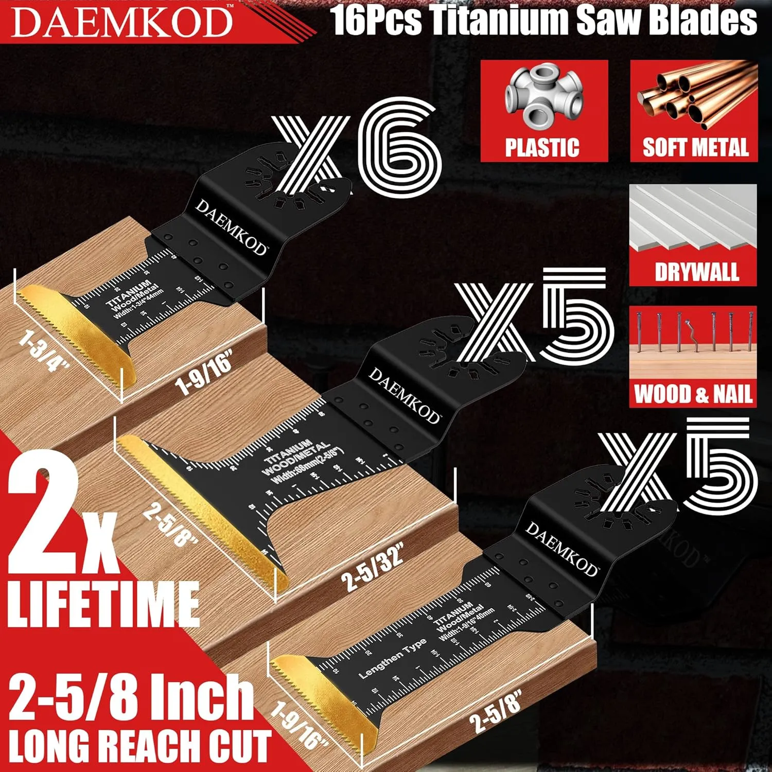 16 Pack Titanium Oscillating Saw Blades Metal Cutting, Professional Multitool Blades for Soft Metal Nails Hard Material and Wood Plastic, Multi Tool Blades Kit for Oscillating Tool Accessories