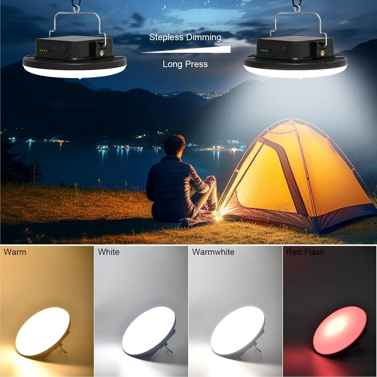 16500mAh 60W Rechargeable Solar Camping Light 3000LM 2700/4000/6500K LED Camping Lantern Portable Waterproof Tent Light Solar Power Failure for Christmas Day Gift (Remote)