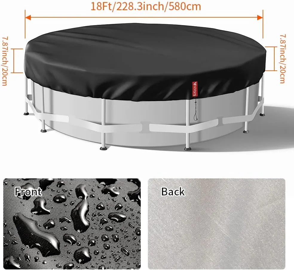 18 Ft Round Pool Cover, Heavy Duty Tear Resistant Pool Covers for Above Ground Pools, Waterproof Dustproof UV Protection Pool Solar Cover with Drawstring and Ground Nails