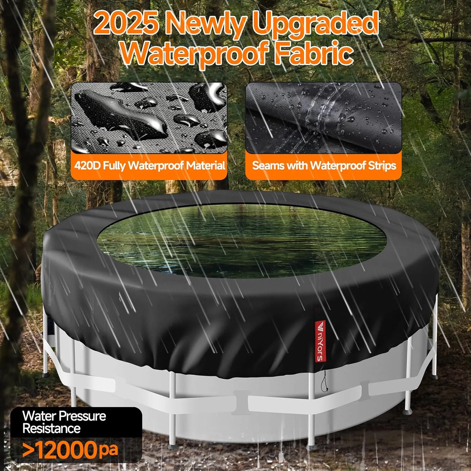 18 Ft Round Pool Cover, Heavy Duty Tear Resistant Pool Covers for Above Ground Pools, Waterproof Dustproof UV Protection Pool Solar Cover with Drawstring and Ground Nails