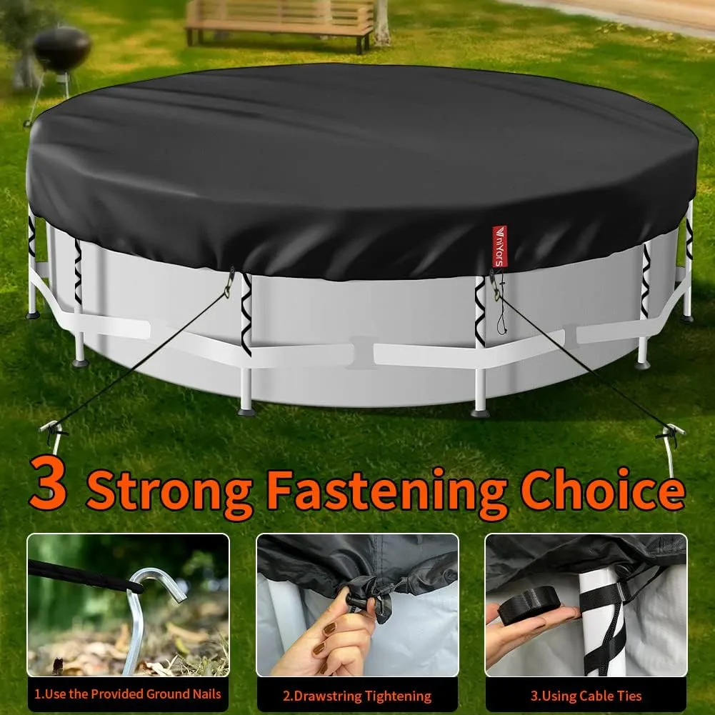 18 Ft Round Pool Cover, Heavy Duty Tear Resistant Pool Covers for Above Ground Pools, Waterproof Dustproof UV Protection Pool Solar Cover with Drawstring and Ground Nails