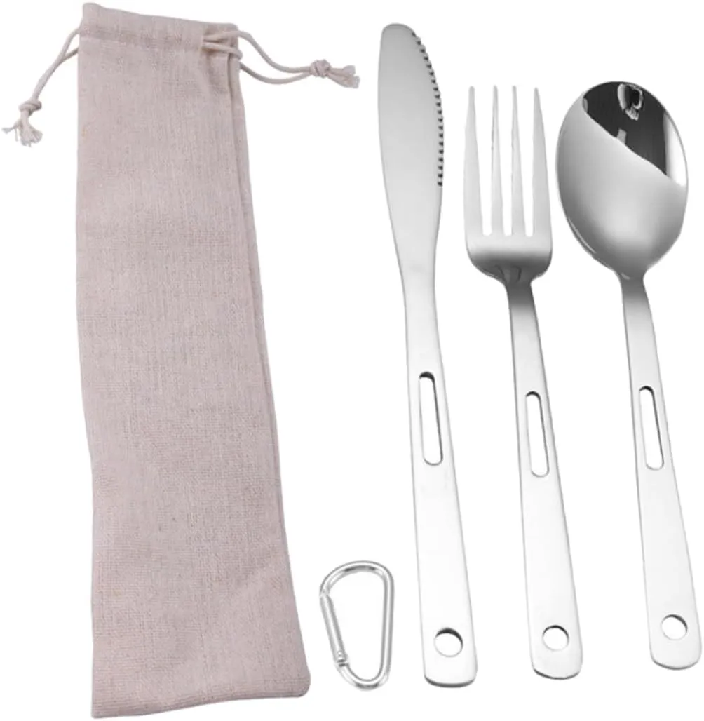 1set Stainless Steel Camping Cutlery Portable Picnic Tableware for Outdoor Dining and Reusable Fork Spoon Knife Compact Camping Utensils