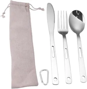 1set Stainless Steel Camping Cutlery Portable Picnic Tableware for Outdoor Dining and Reusable Fork Spoon Knife Compact Camping Utensils