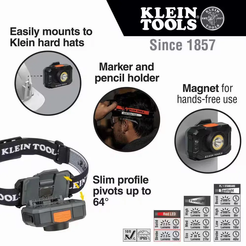 2-Color Rechargeable LED Headlamp - 800 Lumens, 8 Modes