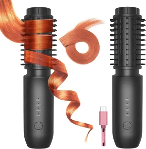 2-in-1 Cordless Curling Iron & Straightener Brush,Heated Hair Styler with Needle Teeth Comb,USB-C Rechargeable,4 Temp,200M Ionic for Curls/Straightening/Smoothing (Women & Travel) (Black)