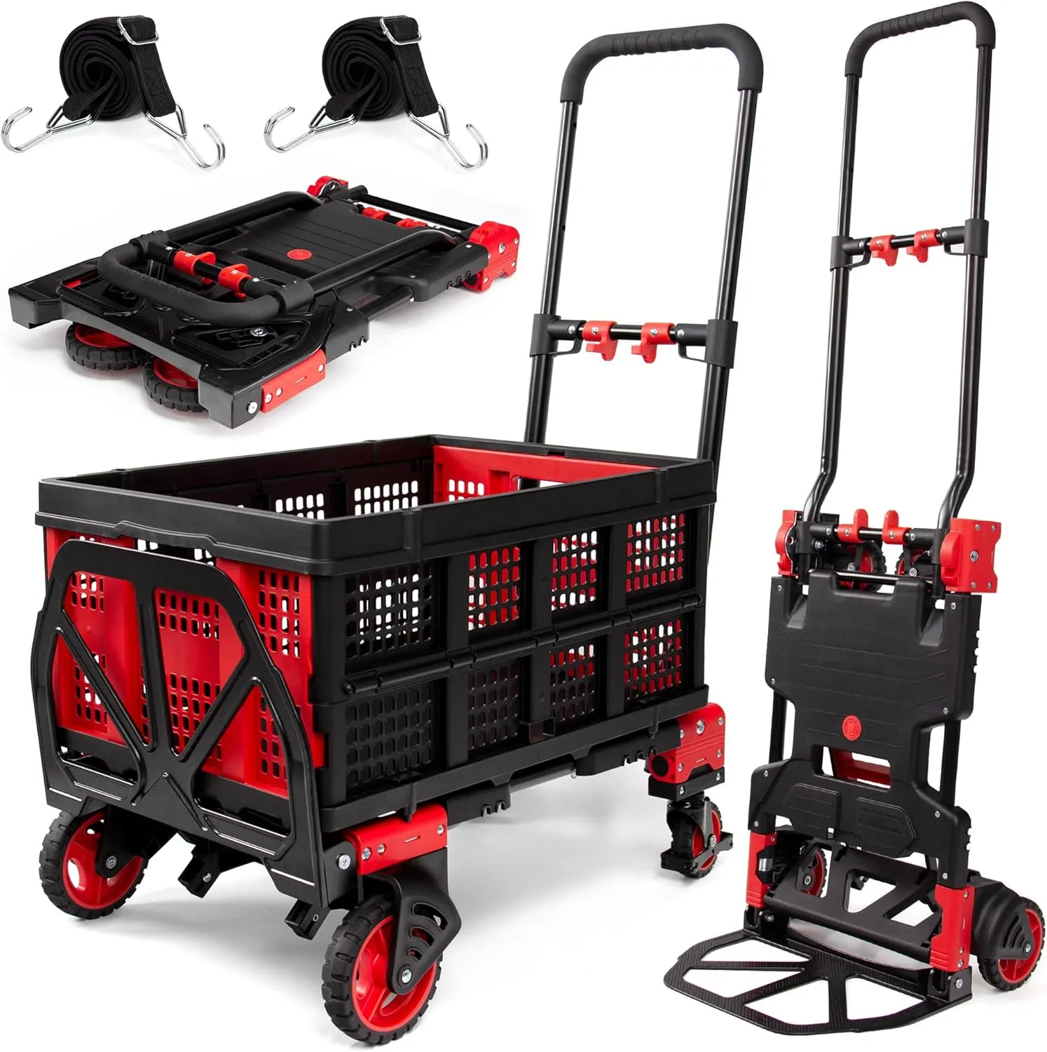 2 in 1 Folding Hand Truck Dolly with Basket,330LBS Capacity Hand Cart Foldable,Hand Truck Foldable with Retractable Handle,Folding Dolly Cart with Wheels for Moving