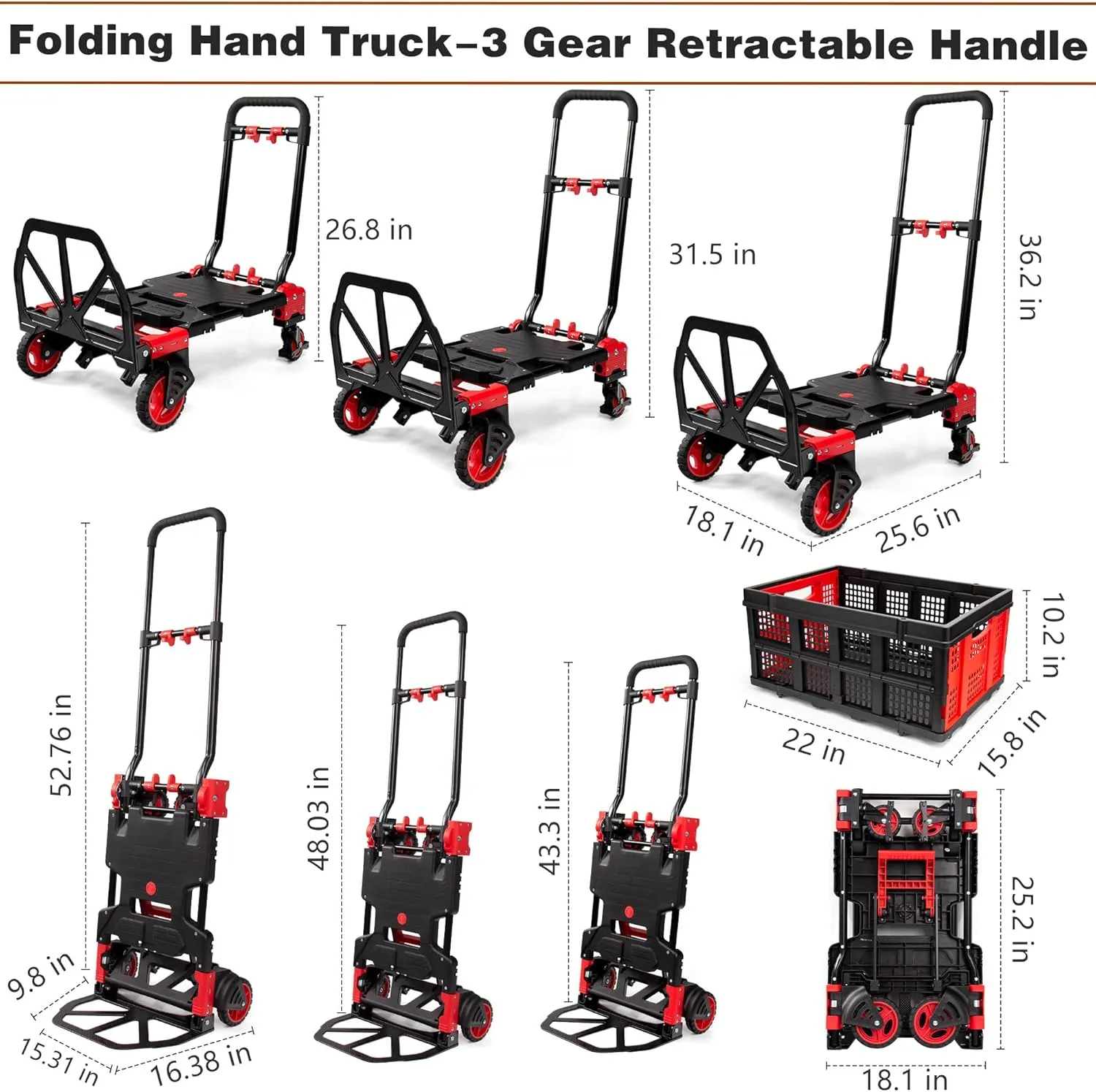2 in 1 Folding Hand Truck Dolly with Basket,330LBS Capacity Hand Cart Foldable,Hand Truck Foldable with Retractable Handle,Folding Dolly Cart with Wheels for Moving