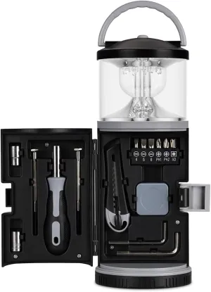 2 in 1 LED Lantern with Tool Kit, Screwdriver Set 15 PCS Tool Household Outdoor Emergency Light, Fishing Tool Kit for Men Dad Husband, Portable Lamp for Camping, Fishing, Hiking