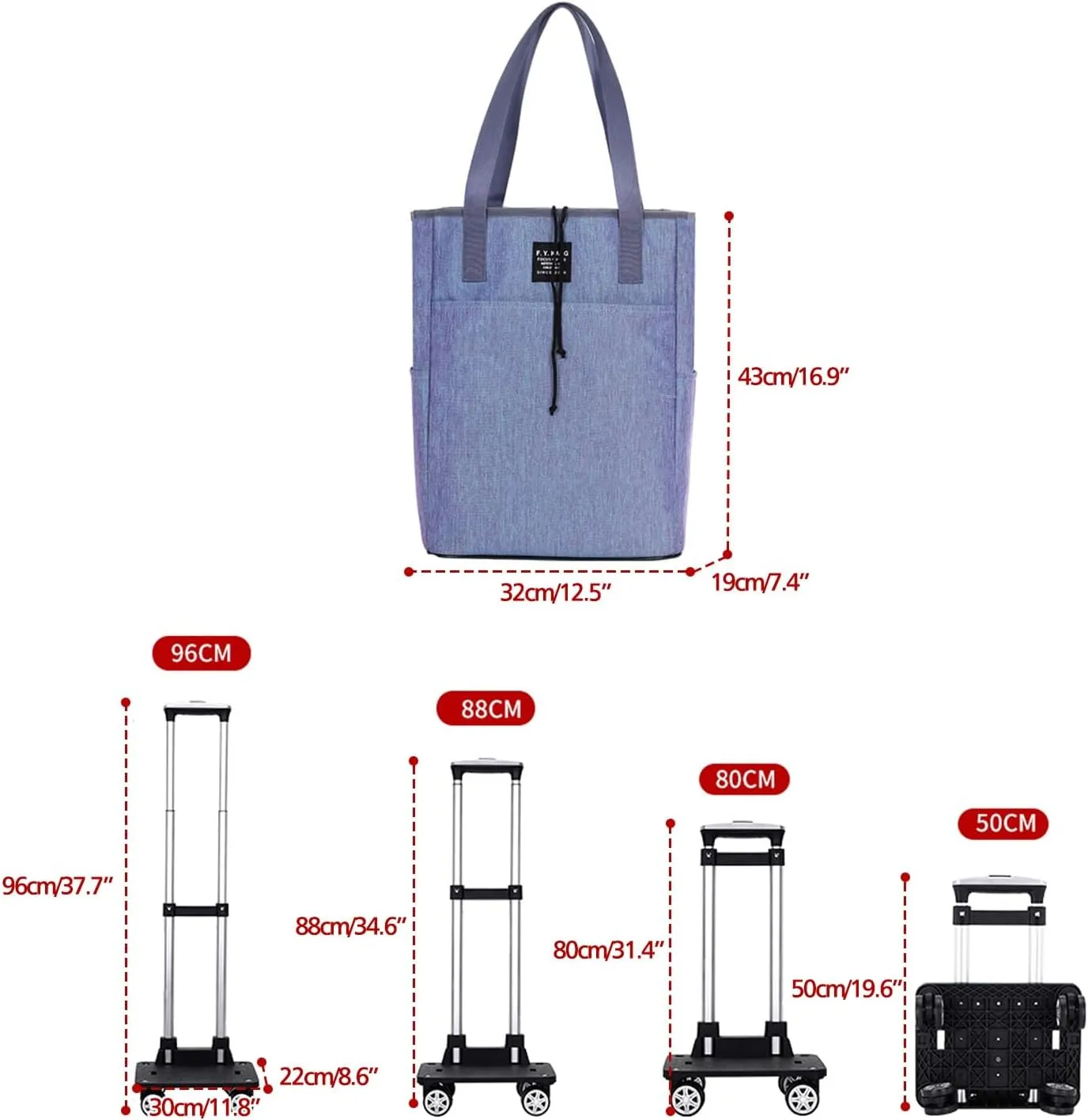 2 in 1 Lightweight Collapsible Shopping Cart, Rolling Utility Cart, 360° Universal Wheel, Cart for Travel Bag for Home, Kitchen(Blue)