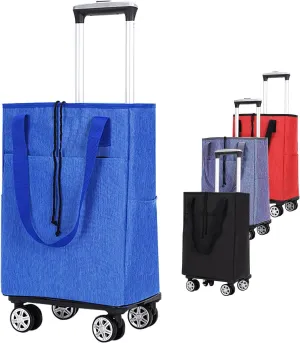 2 in 1 Lightweight Collapsible Shopping Cart, Rolling Utility Cart, 360° Universal Wheel, Cart for Travel Bag for Home, Kitchen(Blue)