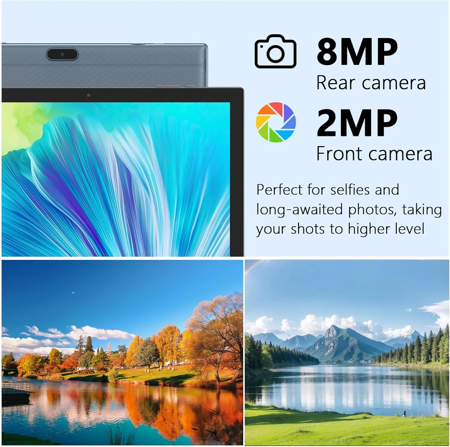 2 in 1 Tablet 10 Inch Android 14 OS Tableta, Tablets with Keyboard, Mouse, Case, Stylus, 64GB ROM 8GB RAM, 2MP 8MP Dual Camera, Quad Core Processor, 6000mAh Battery, 10.1 in FHD Tab Blue