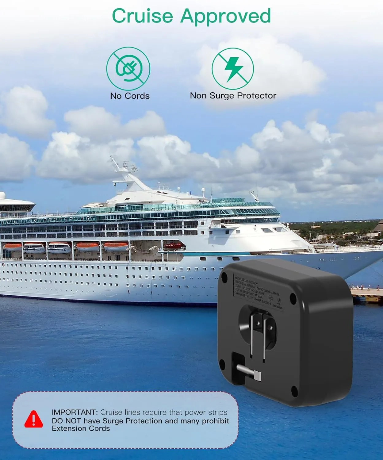 2 PACK Cruise Ship Essentials, Cruise Power Strip with Foldable Plug, Travel Essentials with USB C, Outlet Extender No Surge Protector, Multi Plug Wall Outlet, Outlet Adapter Japan Plug Adapter, Black