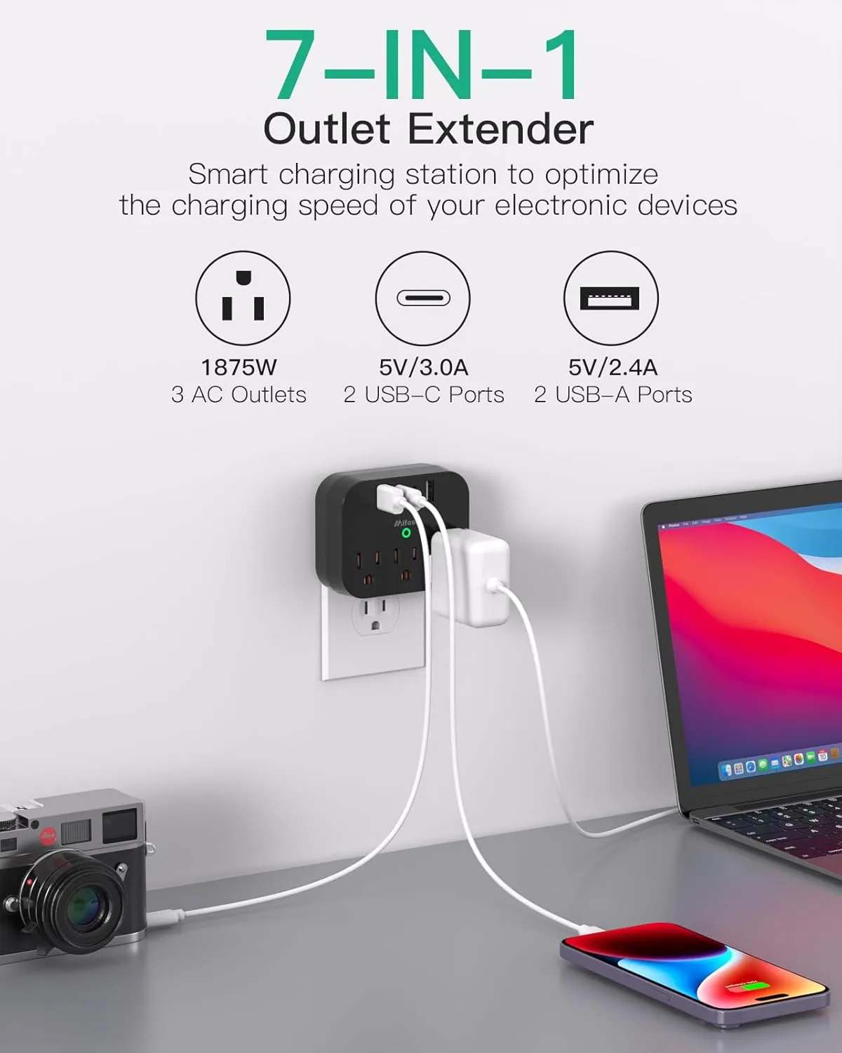 2 PACK Cruise Ship Essentials, Cruise Power Strip with Foldable Plug, Travel Essentials with USB C, Outlet Extender No Surge Protector, Multi Plug Wall Outlet, Outlet Adapter Japan Plug Adapter, Black
