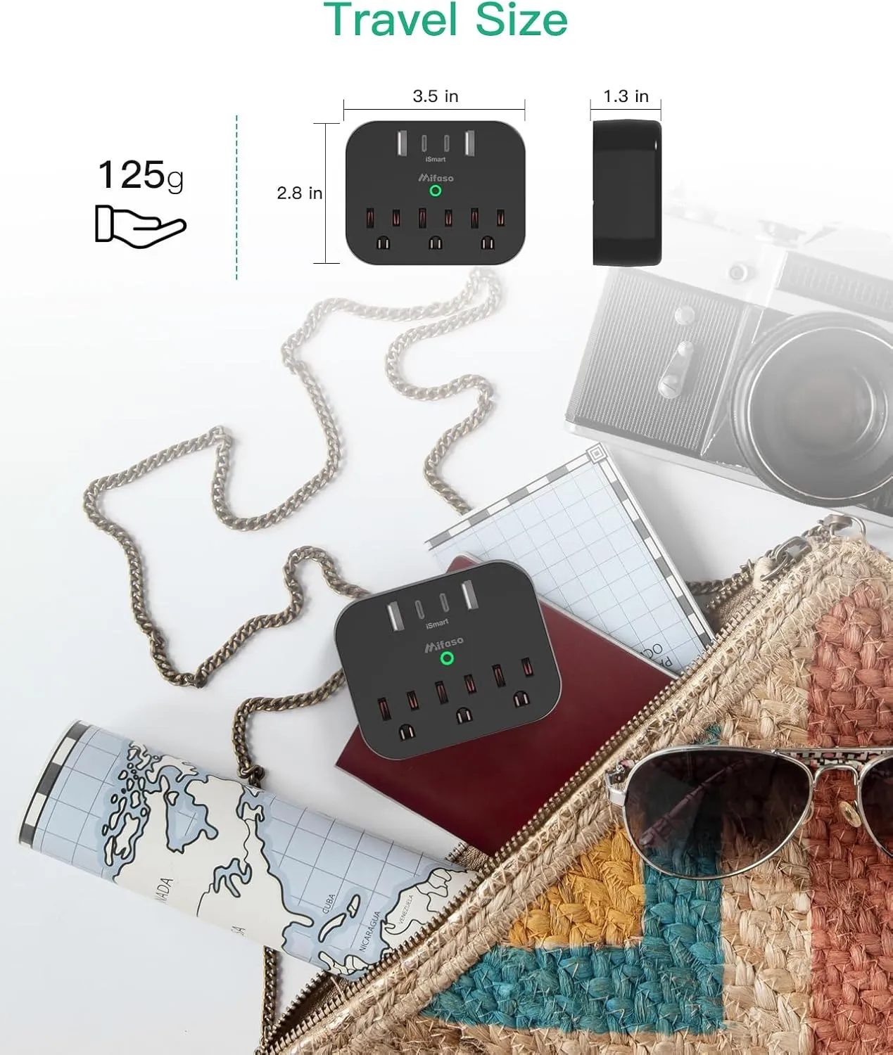 2 PACK Cruise Ship Essentials, Cruise Power Strip with Foldable Plug, Travel Essentials with USB C, Outlet Extender No Surge Protector, Multi Plug Wall Outlet, Outlet Adapter Japan Plug Adapter, Black