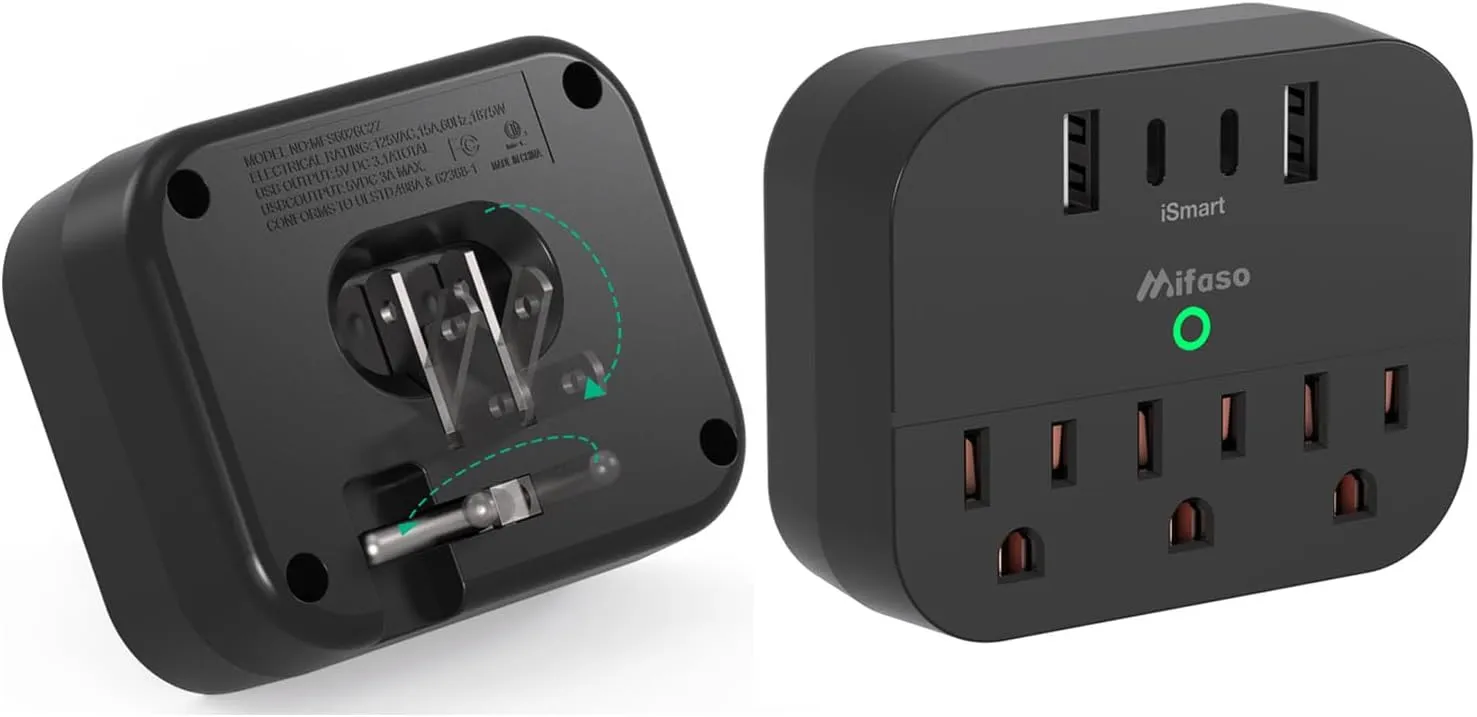 2 PACK Cruise Ship Essentials, Cruise Power Strip with Foldable Plug, Travel Essentials with USB C, Outlet Extender No Surge Protector, Multi Plug Wall Outlet, Outlet Adapter Japan Plug Adapter, Black