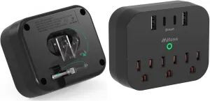 2 PACK Cruise Ship Essentials, Cruise Power Strip with Foldable Plug, Travel Essentials with USB C, Outlet Extender No Surge Protector, Multi Plug Wall Outlet, Outlet Adapter Japan Plug Adapter, Black