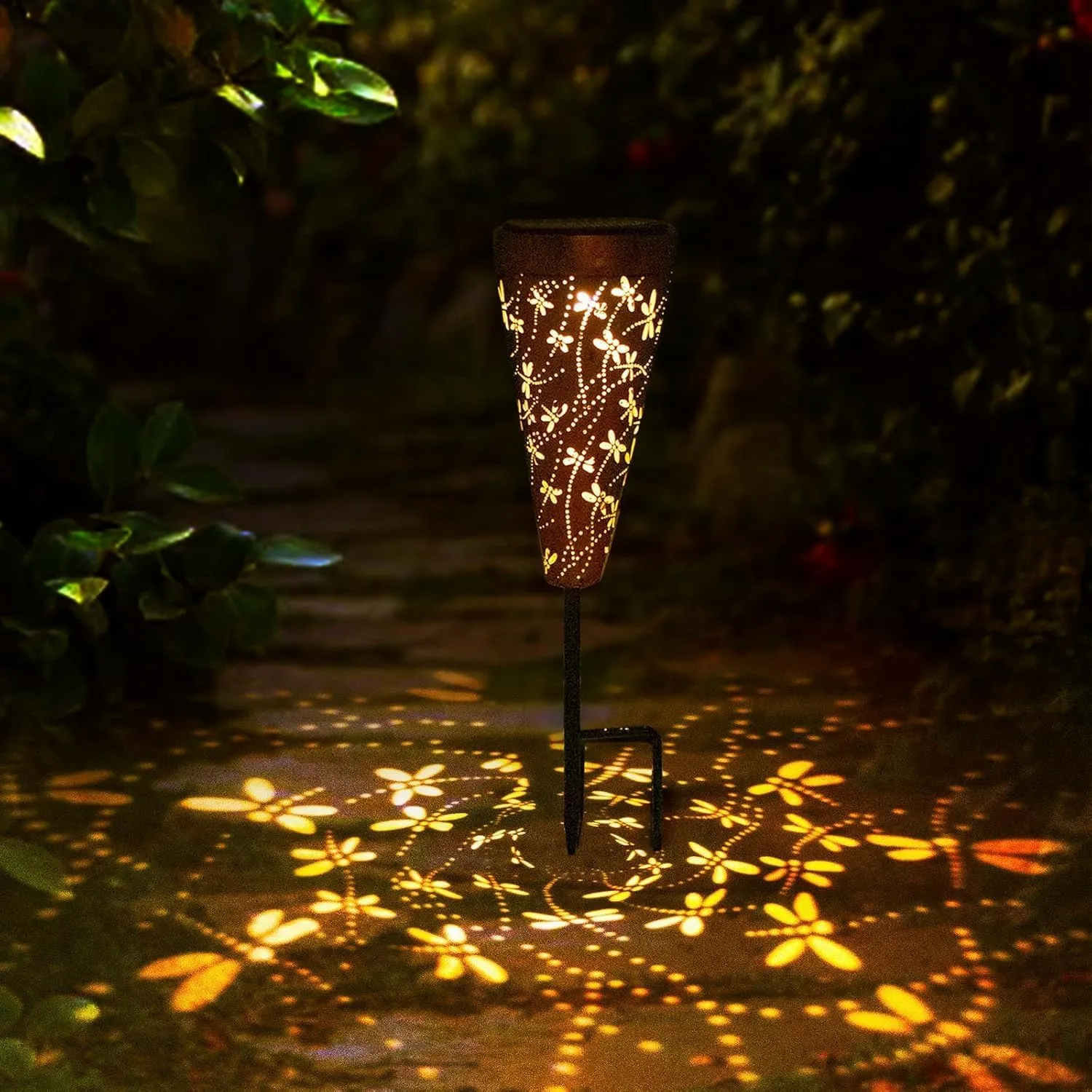 2 Pack DIBIEECN Dragonfly Solar Pathway Lights Outdoor,Metal Garden Decorations Outdoor Lights with Patterns and Warm Light,Waterproof Landscape Lighting for Path Patio Backyard Walkway Yard