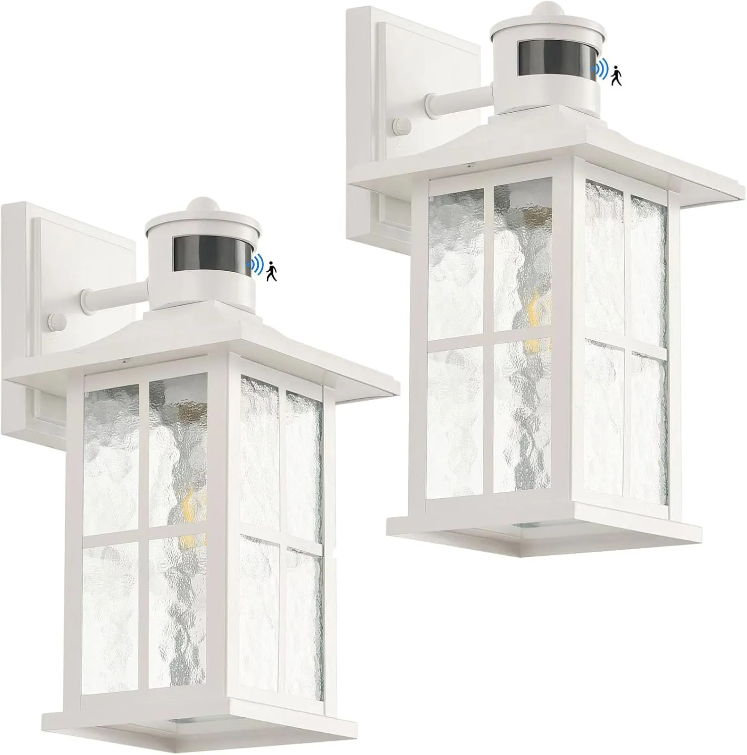 2 Pack Motion Sensor Porch Lights Dusk to Dawn Outdoor Wall Lantern White Exterior Sconce Lighting Fixtures Waterproof Outside Garage Lamp Wall Mount for House Patio Front Door